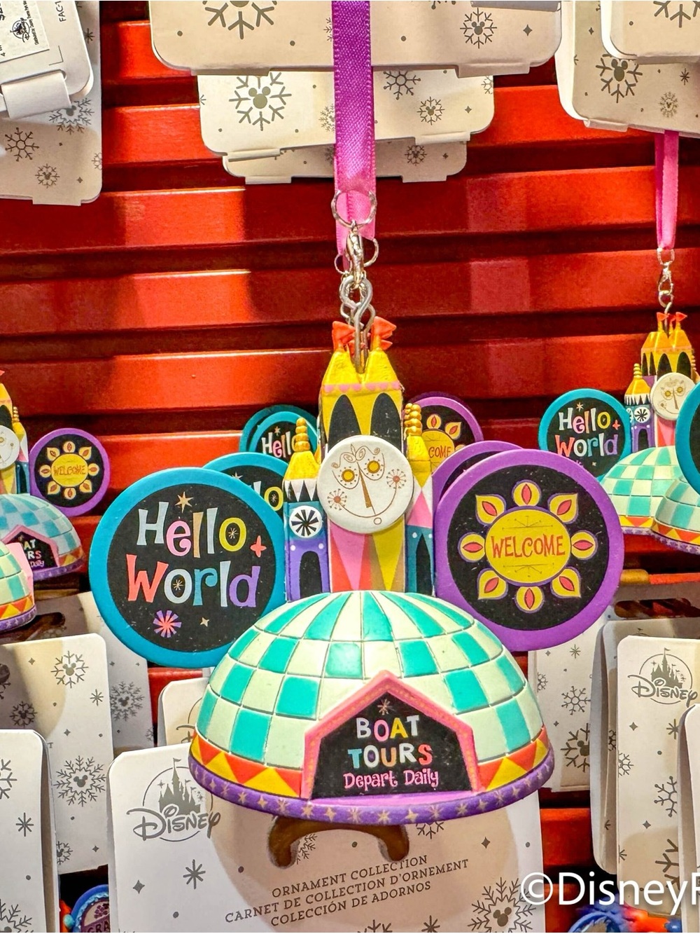 Disney Parks, It’s a Small World Boat Ride Clock Mickey Hat Ornament